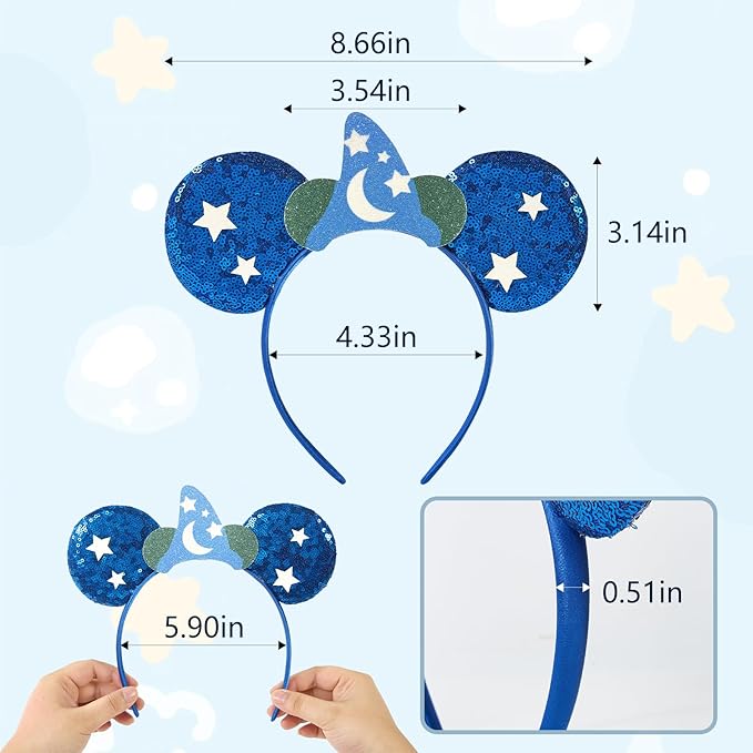 Mouse Ear Headbands,Sparkle Mouse Ears Headband for Boy Men Cartoon Princess Costume Cosplay Decoration (Sorcerer)