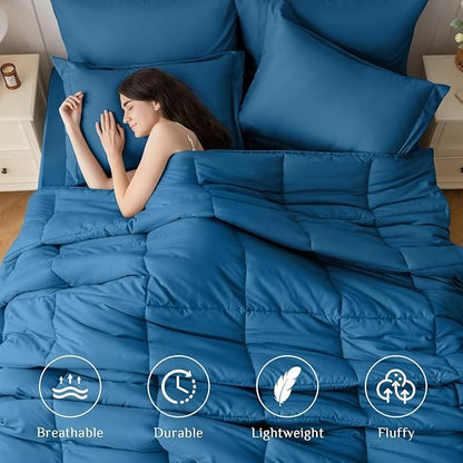 JOLLYVOGUE Full Comforter Set, Ultra-Soft Bed in a Bag Full Size 7 Pieces, Oeko-TEX Certified Bedding Set with Down Alternative Comforter, Sheets, Pillowcases & Shams, Teal