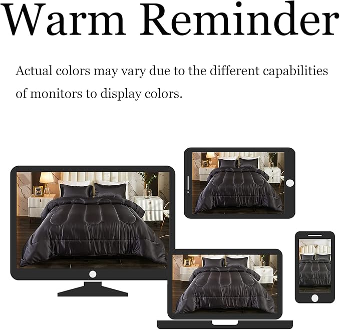 Dreamer Silk Like Black Satin Comforter Set - Queen Size, Silky Microfiber Filling, Down Alternative, Luxury Silky Bed Comforter 1 Comforter 2 Pillowcases