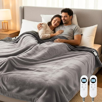 Heated Blanket Queen Size, 84"x90" Electric Heating Soft Dual-Sided Flannel Machine Washable Blanket, 12 Heat Levels & 12 Hours Auto Off, Soft Warm Flannel Blanket, Overheat Protection with ETL & FCC