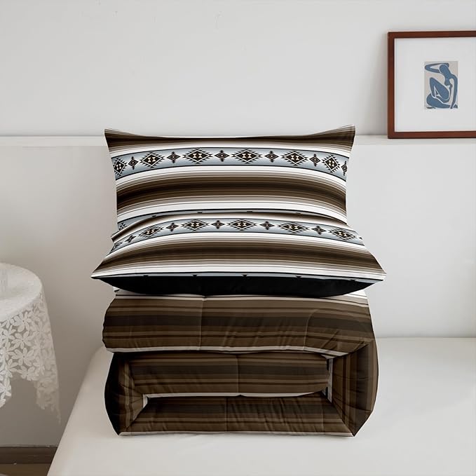 Erosebridal Rustic Boho Comforter Set Toddler Bohemian Western Aztec Stripes Bedding Set Southwest Ethnic Tribal Mexican Down Comforter for Kids Adults Southwestern Farmhouse Cabin Quilt Duvet 2 Pcs