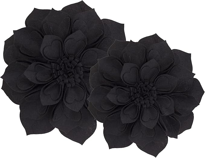 Fennco Styles Handmade 3D Heart-Shaped Petals Flower Decorative Filled Throw Pillow 13" Round - Black Floral Pillow for Couch, Home Décor and Holiday, Housewarming Gift