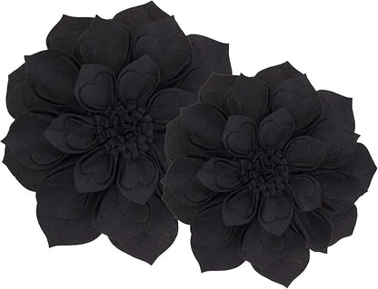 Fennco Styles Handmade 3D Heart-Shaped Petals Flower Decorative Filled Throw Pillow 13" Round - Black Floral Pillow for Couch, Home Décor and Holiday, Housewarming Gift