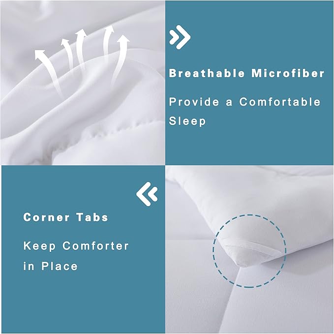 DOWNCOOL Queen Comforter Set -All Season Bedding Comforters Sets with 2 Pillow Cases-3 Pieces Bedding Sets Queen -Down Alternative White Queen Size Comforter Sets(88"x92")