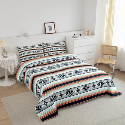 Erosebridal Boho Aztec Comforter Set Bohemian Stripes Bedding Set Toddler Size,Ethnic Tribal Mexican Style Bedding Comforter Sets for Kids Adults American Native Southwestern Quilt Duvet 2 Pcs