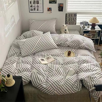 VM VOUGEMARKET Gray Striped Comforter Set Queen,Teen Boys Geometric Bedding Set,3 Pieces Instagram Style Simple Modern Comforter with 2 Pillowcases