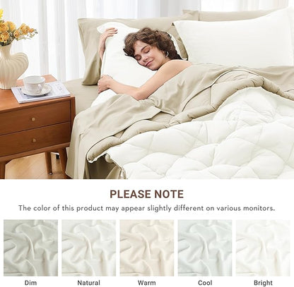 MUXHOMO 7 Pieces California King Comforter Set, Reversible Bed in a Bag Cal King Size, All Season Bedding Set with Comforter, Flat Sheet, Fitted Sheet, Pillowcases & Shams, Ivory & Khaki