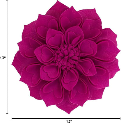 Fennco Styles Handmade 3D Heart-Shaped Petals Flower Decorative Filled Throw Pillow 13" Round - Floral Pillow for Couch, Home Décor and Holiday, Housewarming Gift (Magenta)