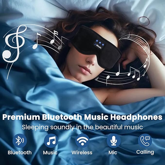 3D Sleep Mask with Bluetooth Headphones, Sleeping Headphones for Side Sleepers, Wireless Music Eye Mask with Ultra-Thin Stereo Speakers for Men, Women