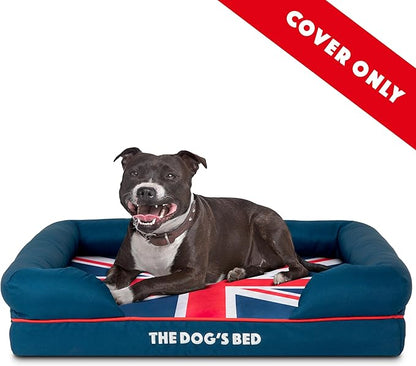 The Dog’s Bed Replacement Outer Cover, Oxford Fabric, Blue with Red Trim & UK Center Flag, Medium