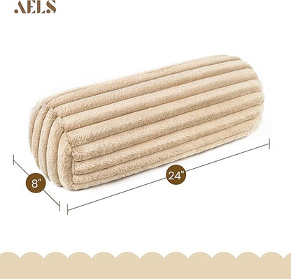 AELS Faux Fur Striped Cylinder Pillows Set of 2, 8" x 24" Decorative Modern Bolster Pillows with Removable Washable Cover & Insert, Body Pillow for Couch Bed, Living Room Bedroom Nursery Decor, Sand