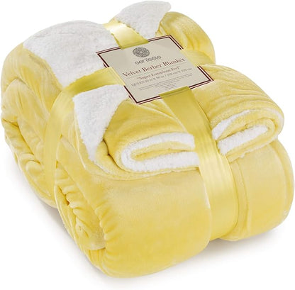 Genteele Sherpa Throw Blanket Super Soft Reversible Ultra Luxurious Plush Blanket, 90 x 90 inches, Yellow/White