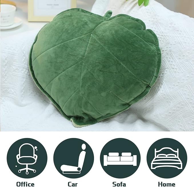 Yookeer 2 Pcs Leaf Shaped Throw Pillow 3D Leaves Plant Decorative Throw Pillows for Couch Living Room Bedroom Sofa Home Decoration, 16 x 16 Inch(Dark Green)