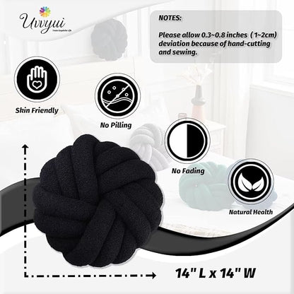 Uvvyui Knot Pillows, 14 Inch Decorative Throw Pillows Round Pillows Cushion, Soft Handmade Knotted Ball Pillow Plush Cushion Home Decor for Bed Couch Living Room (Black, 14 Inch)