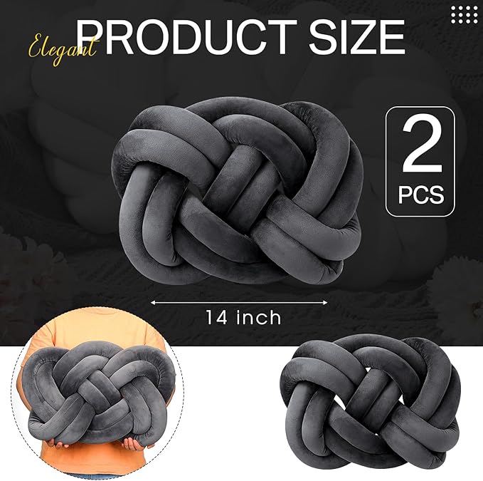Sintuff Set of 2 Knot Pillow 14 x 16 Inch Soft Decorative Knotted Throw Pillow for Thanksgiving Couch Home Sofa Bedroom Decor to Add Comfort and Style(Deep Gray)