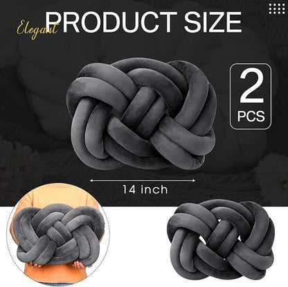 Sintuff Set of 2 Knot Pillow 14 x 16 Inch Soft Decorative Knotted Throw Pillow for Thanksgiving Couch Home Sofa Bedroom Decor to Add Comfort and Style(Deep Gray)