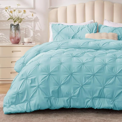 BEDELITE Macaron Blue Twin Comforter Set - 2 Peices Boho Pintuck Bedding Comforter Sets, Lightweight Soft & Warm Twin Bedding Sets with 1 Pillowcase for All Season