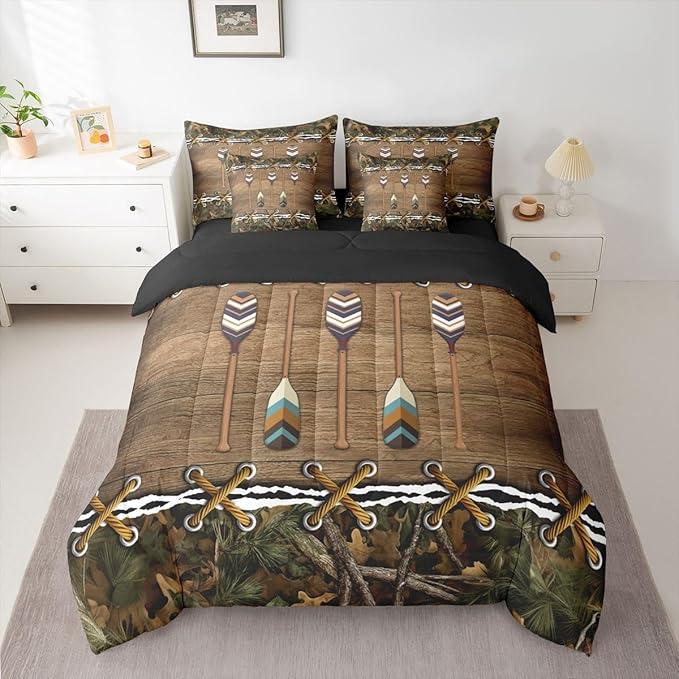 Camo Full Size Bed Sheets and Comforter Set | Lake Quant 7-Piece Bedding Set Mens Hunting Country Bed in a Bag, Farmhouse Woodland Animals Bed Sets,Camouflage Rustic Cabin Decor Camo Bed Set