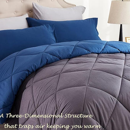 Queen Comforter Set Blue - 3 Pieces Luxury Soft and Lightweight Down Alternative Bedding Set Fluffy Blanket Quilt for All Season 1 Comforter(88"×88") & 2 Pillow Shams(20"×26")