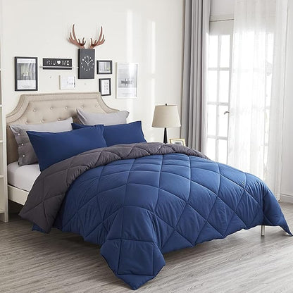 Twin Comforter Set Blue - 3 Pieces Luxury Soft and Lightweight Down Alternative Bedding Set Fluffy Blanket Quilt for All Season 1 Comforter(68"×86") & 1 Pillow Sham(20"×26")