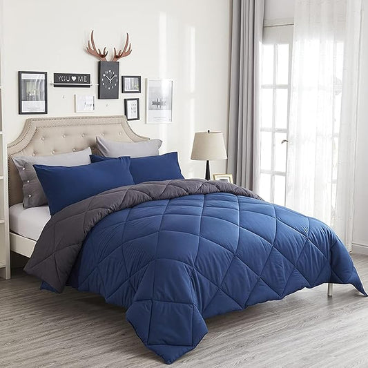 Twin Comforter Set Blue - 3 Pieces Luxury Soft and Lightweight Down Alternative Bedding Set Fluffy Blanket Quilt for All Season 1 Comforter(68"×86") & 1 Pillow Sham(20"×26")
