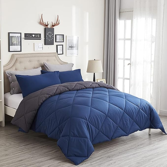 King Comforter Set Blue - 3 Pieces Luxury Soft and Lightweight Down Alternative Bedding Set Fluffy Blanket Quilt for All Season 1 Comforter(90"×104") & 2 Pillow Shams(20"×36")