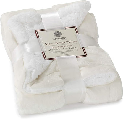 Genteele Sherpa Throw Blanket Super Soft Reversible Ultra Luxurious Plush Blanket, 40 x 50 inches, Ivory/White