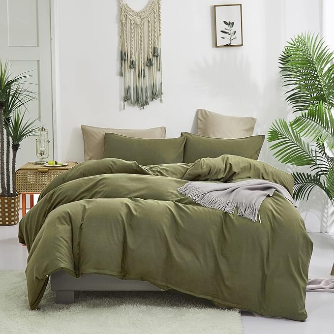 Cottonight Olive Green Comforter Set Twin Bedding Set Solid Dark Green Blanket Quilts Soft Breathable Fashion 3 Pcs Comforter Set for Twin Bed