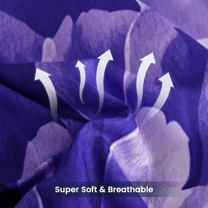 WONGS BEDDING Floral Comforter Set Queen Size, 7 Pieces Purple Bed in a Bag Comforter Bedding Set, Soft Microfiber for All Season with Pillowcases & Shams,Sheets(90"×90")