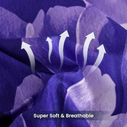 WONGS BEDDING Floral Comforter Set King Size, 7 Pieces Purple Bed in a Bag Comforter Bedding Set, Soft Microfiber for All Season with Pillowcases & Shams,Sheets(90"×104")