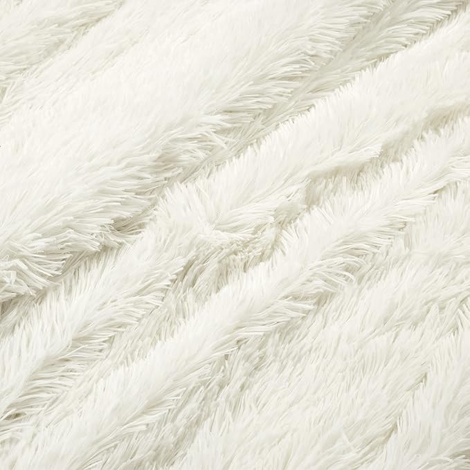 Lush Decor Emma Faux Fur Comforter King Size 3 Piece Set Ivory - Cream Bedding Set King Comforters - Fluffy Comforter - Modern Decor