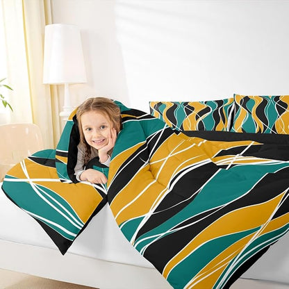 Erosebridal Geometric Comforter Set King Black and Gold Stripes Bedding Set, Turquoise White Duvet Insert Abstract Modern Quilt Sets, Aesthetic Lines Bedding Comforters & Sets Minimalism Bedroom Decor