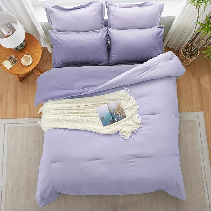 Purple Lavender Comforter Set - 7 Piece Soft Bed in a Bag with Reversible Comforter, Sheets, Pillowcases & Shams, All Seasons Boho King Bed Set