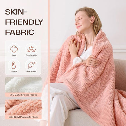 Queen Size Heated Electric Blanket, 84" x 90" Dual Control Fast Heating Sherpa Blanket, 8 Heating Levels & 10 Hours Auto Off, Machine Washable with ETL & FCC Certified, Pink