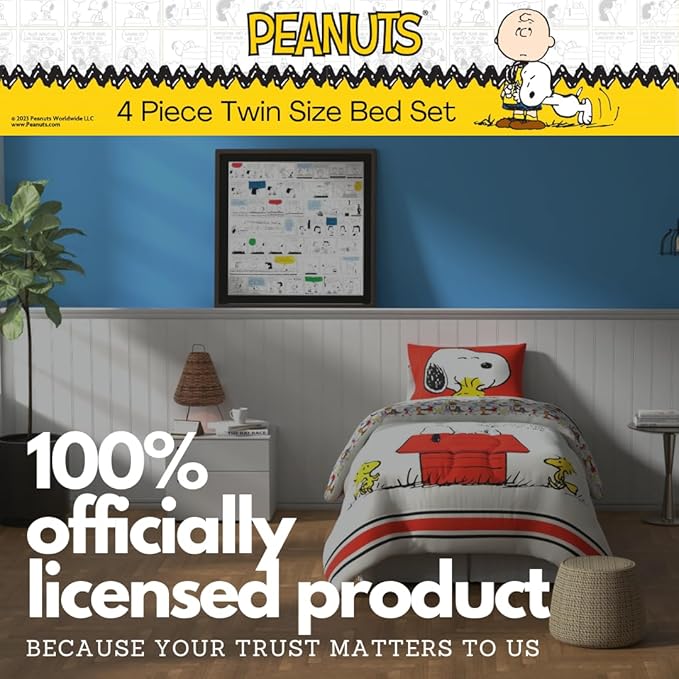 Franco Peanuts Classic Pals Super Soft Comforter and Sheet Set, 4 Piece Twin Size, (Official Licensed Product) Collectibles