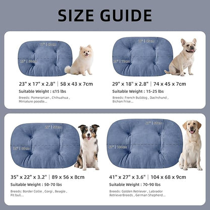 Durable & Washable Dog Bed for Small Medium Dogs & Cats, Plush Faux Silver Fox Fur Oval Bed with Non-Slip Bottom & Supportive Pad, 29”x18” Mist Blue