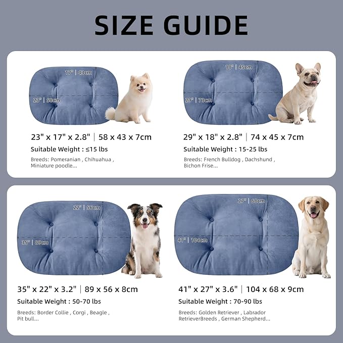 Washable Large Dog Bed for Medium & Large Breeds, Non-Slip Bottom & Plush Faux Silver Fox Fur Oval Cushion Pad for Big Dogs, Soft Mat for Crates, Mist Blue, 41x27 Inch