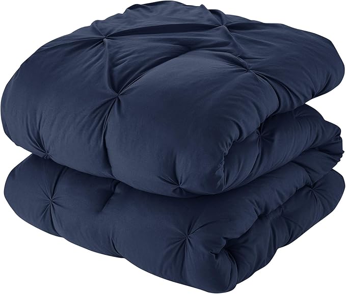 King Size Comforter Set 8 Piece Bed in a Bag with Bed Skirt, Fitted Sheet, Flat Sheet, 2 Pillowcases, 2 Pillow Shams, King, Pintuck Navy