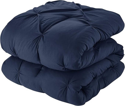 King Size Comforter Set 8 Piece Bed in a Bag with Bed Skirt, Fitted Sheet, Flat Sheet, 2 Pillowcases, 2 Pillow Shams, King, Pintuck Navy