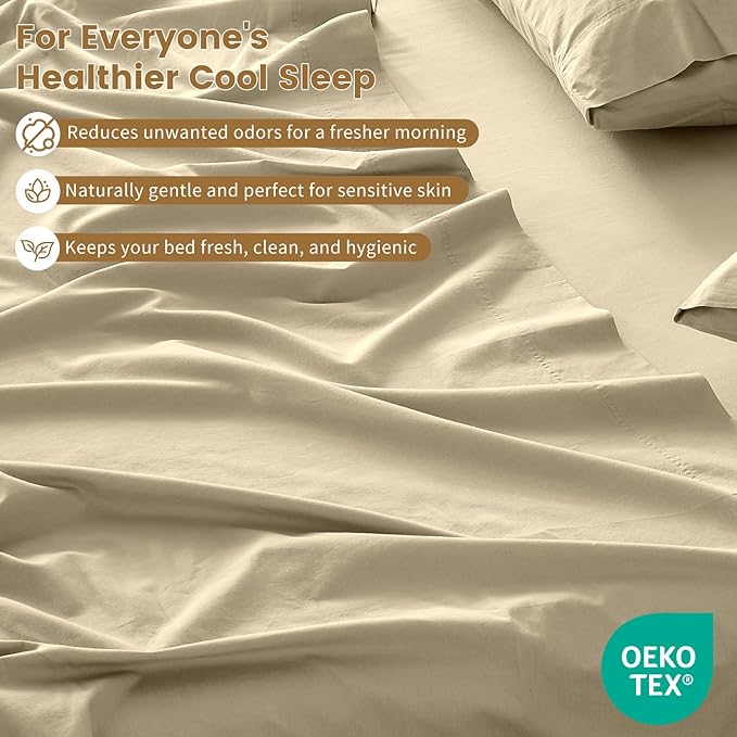 100% Linen Sheet Set Cal King Size Extra Deep Pocket Fits 18-24 Inch Mattress, Breathable & Soft, Smooth 6-Piece Set for Thick Mattresses Hotel Luxury Bedding（Cal King, Brown Taupe）