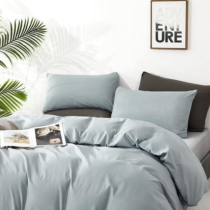 Houseri Blue Comforter Set Queen Haze Blue Bedding Women Girls Light Blue Comforter Sets Queen Size Boys Men Dusty Baby Blue Bedding Sets Queen Modern Greyish Blue Soft Comforter Quilts Queen Blanket