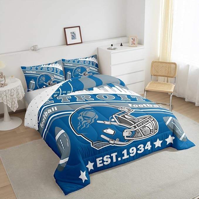 Feelyou Football Bedding Set Toddler Size Boys Girls Rugby Sports Comforter Set Ultra Soft Women Men Football City Duvet Quilt Bedroom Decor