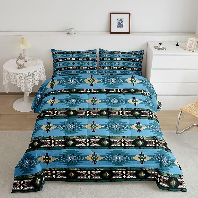 Erosebridal Western Boho Queen Comforter Set,Aztec Quilt,Ethnic Tribal Arrow Bedding Set Country Decor Western Duvet Insert,Western Room Decor for Bedroom Boho Living Room Decor,Southwestern Decor