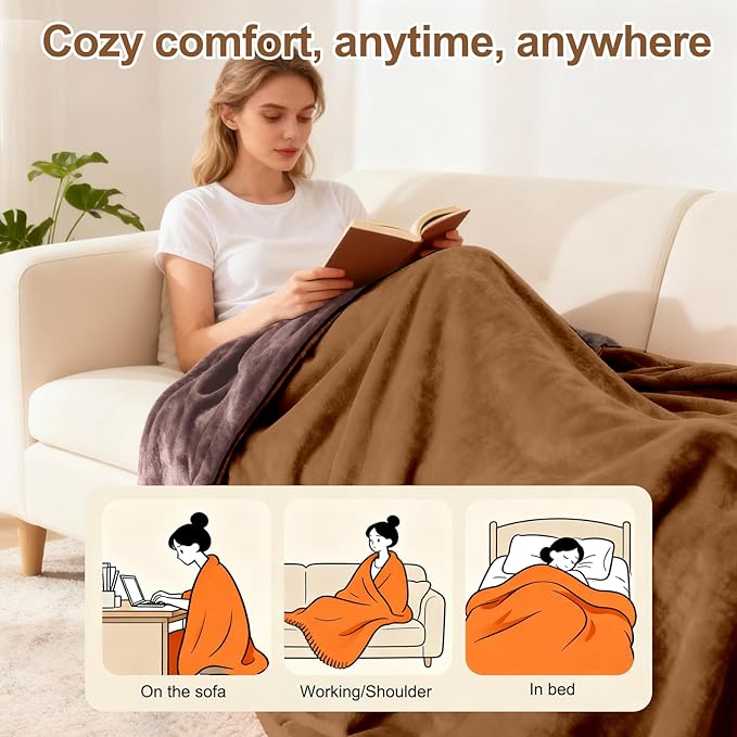 Electric Heated Blanket King Size 90''x100'', Soft Dual-Sided Flannel with Dual Control, 12 Heat Settings, 12H Timer, ETL FCC Certified, Overheat Protection, Machine Washable