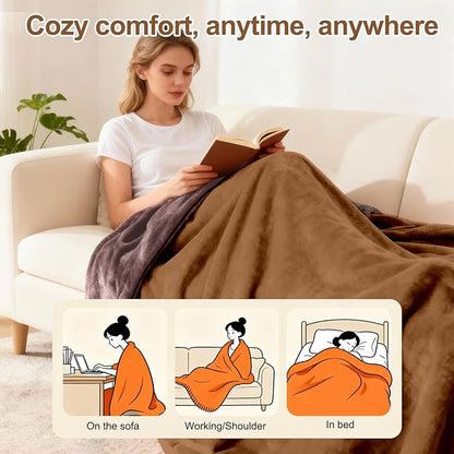 Electric Heated Blanket King Size 90''x100'', Soft Dual-Sided Flannel with Dual Control, 12 Heat Settings, 12H Timer, ETL FCC Certified, Overheat Protection, Machine Washable