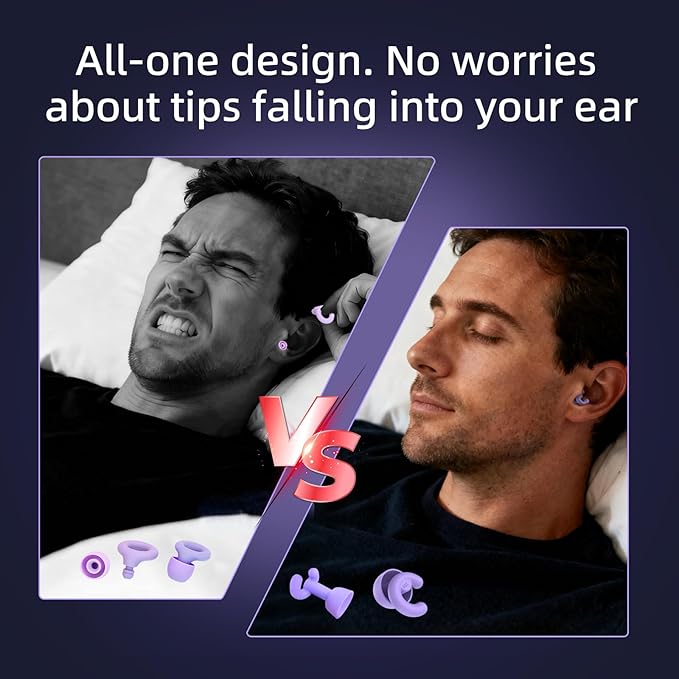 Noise Cancelling Ear Plugs for Sleep, Small Ear Fit - No-Pain for Side Sleepers, 33dB NRR Reusable Silicone One-Piece Design, 4 Sizes for Adults & Kids, Portable Case
