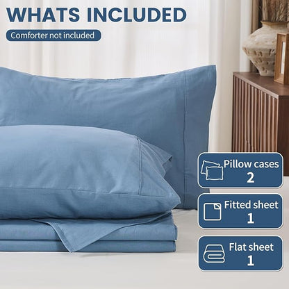 100% Linen Sheets California King Size,Breathable & Durable 4-Piece Bed Flax Sheet Set,Soft All-Season Bedding for Hot Sleepers 16" Deep Pocket Oeko-TEX Certified,（Cal King, Dusty Blue）