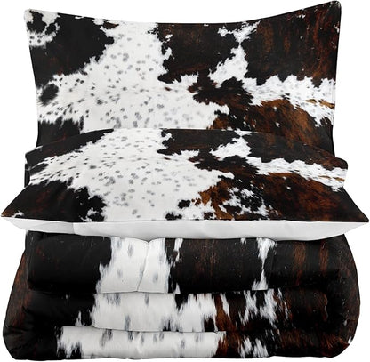 Tailor Shop Black White Cow Print Comforter Set Twin, Western Farmhouse Cow Print Bedding in A Bag, Rustic Cowhide Comforter Set with 1 Matching Pillowcase Bedroom Decor……