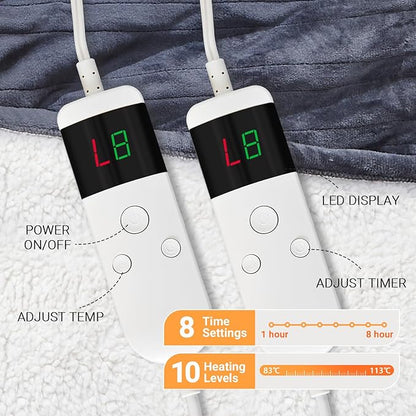 Electric Heated Blanket Full Size 72''x84'' Soft Flannel & Sherpa Electric Blanket with 10 Heating Levels, Automatically Shut Down After 8h with Overheat Protection Machine Washable