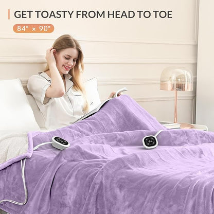 HOMLYNS LuxeHeat Heated Blanket Electric Blanket Queen Size, Soft Flannel Sherpa Heating Blanket with 10 Heat Settings, 1-10 hrs Timer Auto Shut Off (84x90 inches, Purple)